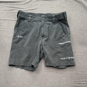 Huk Fishing Shorts Mens Medium Gray Outdoor Performance Quick Dry Zip Pockets